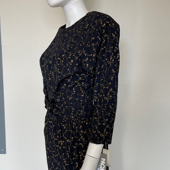 NWT Vintage 80’s Black Gold Vine Print Long Sleeve Jumpsuit by Paquette Too! - Picture 6 of 11